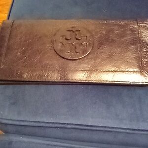 Black Tory Burch clutch purse black leather
